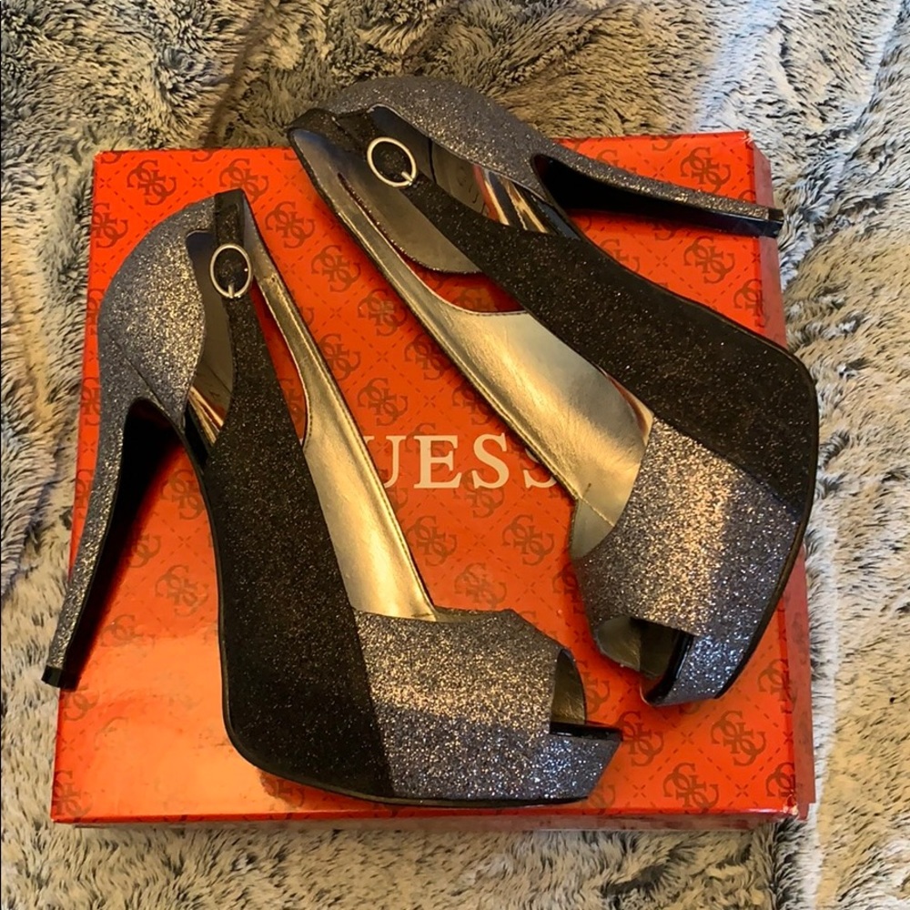 Guess Sparkle Black & Silver 5” high heels
